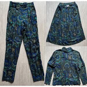 Vintage 80s Garland Women's 3-Piece Set Sz 10 – Paisley Top Skirt & Pants Rayon